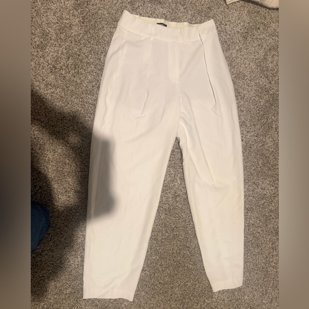 Express White High-Waist Tailored Ankle Pants